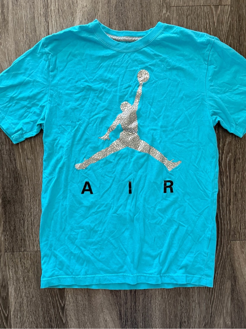 Nike Turquoise Short-Sleeve Tee with Metallic Silver Jumpman